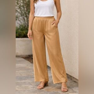 Joie Wide Leg Gold Satin Pants